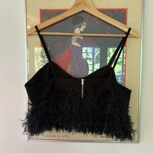 Twisted Wunder Black Faux Feather Hem Crop Top - US Womens 8